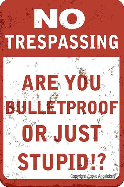 new metal tin sign retro vintage-no trespassing-are you bulletproof or just stupid-aluminum sign for home coffee wall decor 8x12
new metal tin sign retro vintage-no trespassing-are you bulletproof or just stupid-aluminum sign for home coffee wall decor 8x12