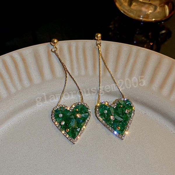 s925 needle sweet jewelry heart earrings design pretty green crystal dangle earrings for women accessories, Silver
s925 needle sweet jewelry heart earrings design pretty green crystal dangle earrings for women accessories, Silver