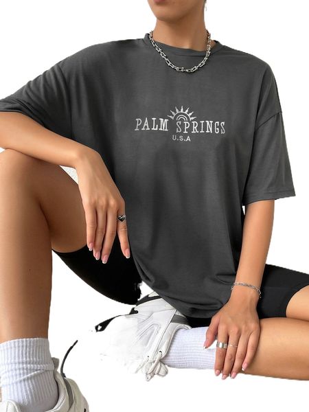 letter graphic drop shoulder tee p8t2#, White
letter graphic drop shoulder tee p8t2#, White