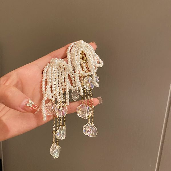 925 silver needle european and american exaggerated long pearl earrings shell bow tassel earrings elegant generous eardrop women, Golden
925 silver needle european and american exaggerated long pearl earrings shell bow tassel earrings elegant generous eardrop women, Golden