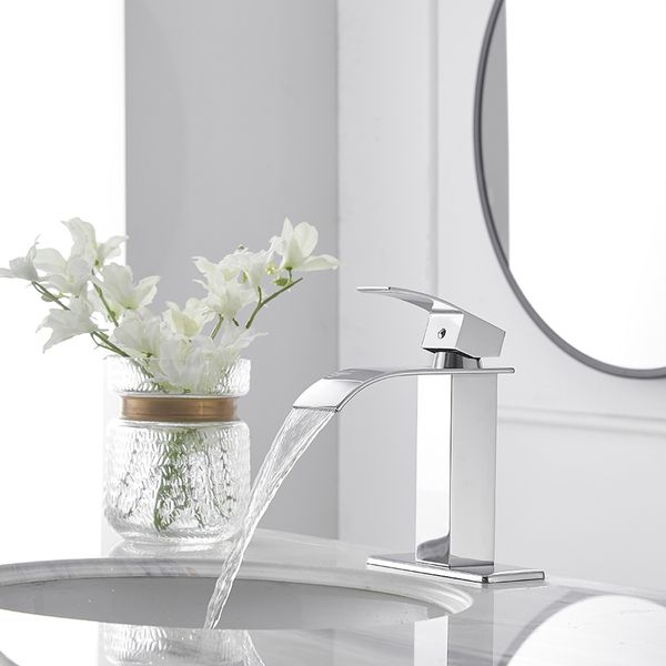 waterfall single hole single-handle low-arc bathroom faucet with supply line in polished chrome
waterfall single hole single-handle low-arc bathroom faucet with supply line in polished chrome