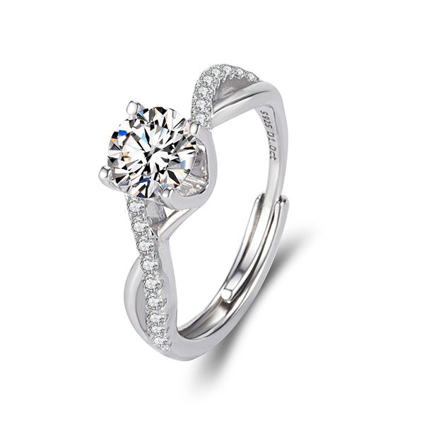 cluster rings d color mozambique diamond s925 sterling silver eight arrows twist arm niu tou diamond ring one ct empty, Golden;silver