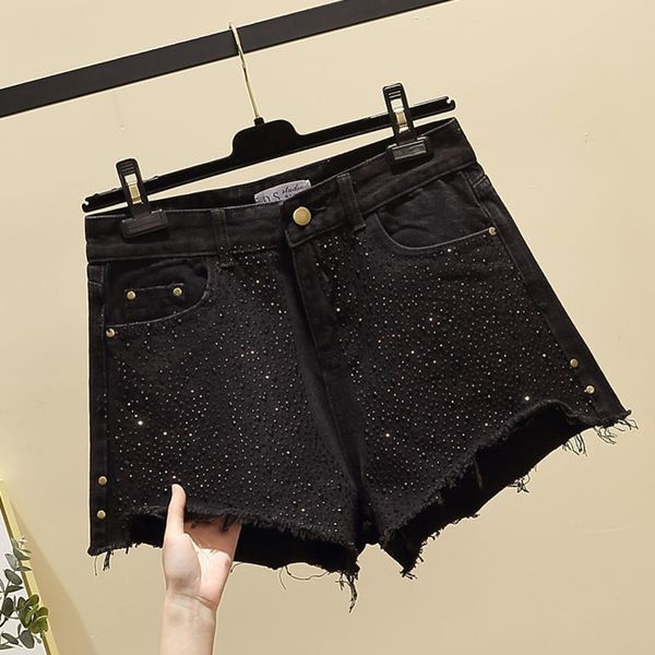 women summer beads high waist denim shorts jeans feminino casual loose all match denim shorts for ladies y153 y200822, White;black
women summer beads high waist denim shorts jeans feminino casual loose all match denim shorts for ladies y153 y200822, White;black