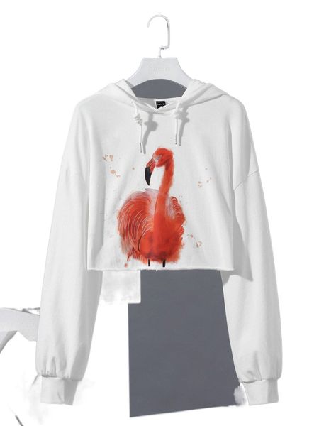 x marÃazavoychinskiy drawstring drop shoulder animal graphic crop hoodie e63k#, Black
x marÃazavoychinskiy drawstring drop shoulder animal graphic crop hoodie e63k#, Black