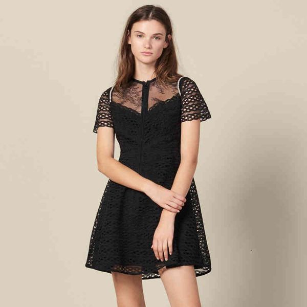 french elegant sandro 20 spring and summer women's lace perspective fashionable dress, Black;gray
french elegant sandro 20 spring and summer women's lace perspective fashionable dress, Black;gray