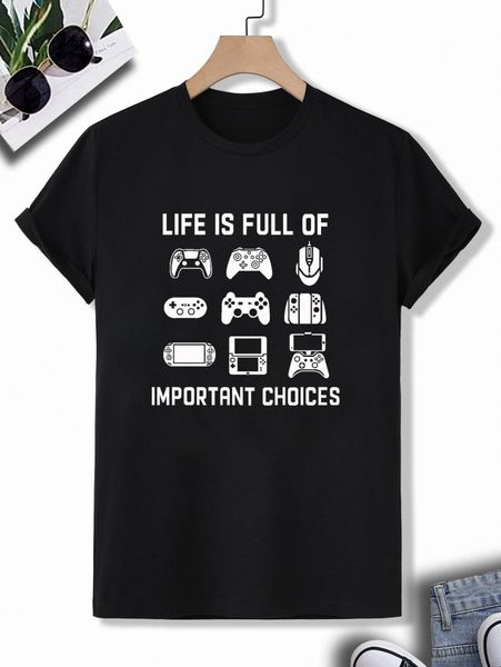men gamepad & slogan graphic tee d7xa#, White;black