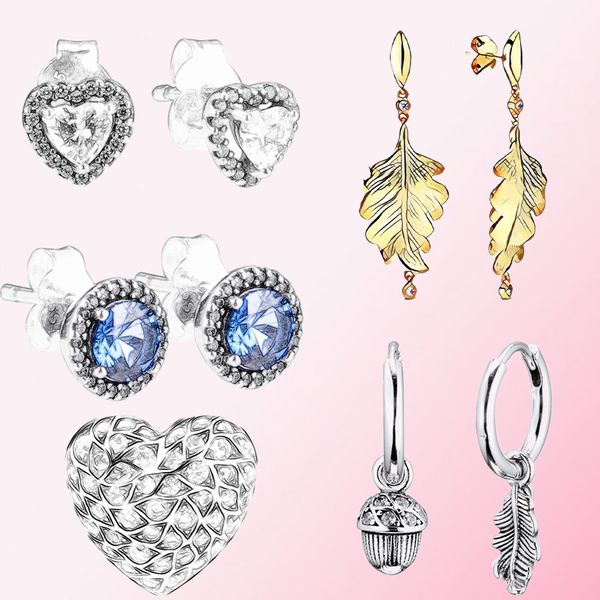 925 sterling silver earrings heart-shaped oak earrings are suitable for charming women's heart original fit pandora stud earring jewelr, Golden;silver
925 sterling silver earrings heart-shaped oak earrings are suitable for charming women's heart original fit pandora stud earring jewelr, Golden;silver
