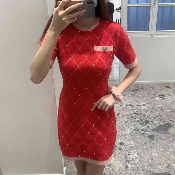 casual dresses spring and summer solid color round neck diamond lattice short skirt women's chinese red slim dress, Black;gray
casual dresses spring and summer solid color round neck diamond lattice short skirt women's chinese red slim dress, Black;gray