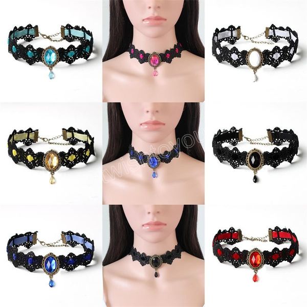 choker necklace for women black lace chunky chain colorful gemstone collar necklaces retro women's jewelry, Golden;silver
choker necklace for women black lace chunky chain colorful gemstone collar necklaces retro women's jewelry, Golden;silver
