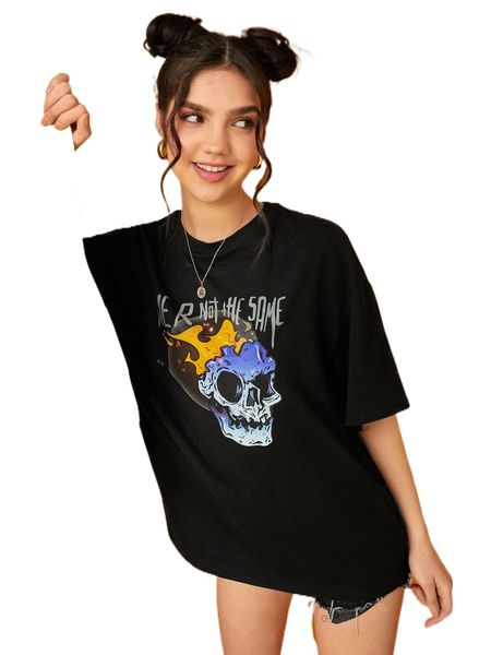 x ohhmeed slogan & skull print drop shoulder tee 22gz#, White
x ohhmeed slogan & skull print drop shoulder tee 22gz#, White