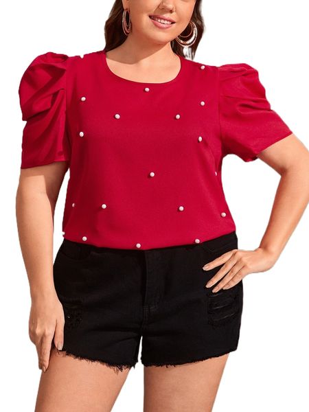 plus pearls beaded puff sleeve blouse u4gi#, Black
plus pearls beaded puff sleeve blouse u4gi#, Black