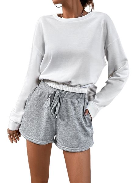 d.rop s.houlder crop s.weatshirt & s.horts l812#, White