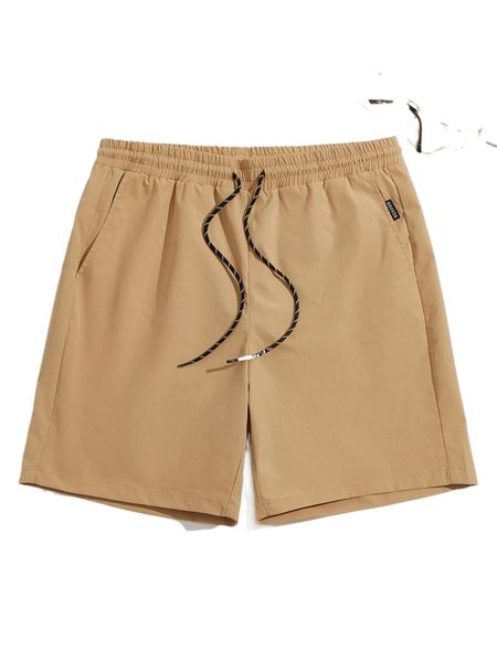 men drawstring waist slant pocket shorts f7w3#, White;black