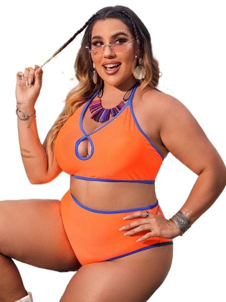 plus neon orange contrast binding cut out tie back halter bikini swimsuit r6dm#, White;black
plus neon orange contrast binding cut out tie back halter bikini swimsuit r6dm#, White;black