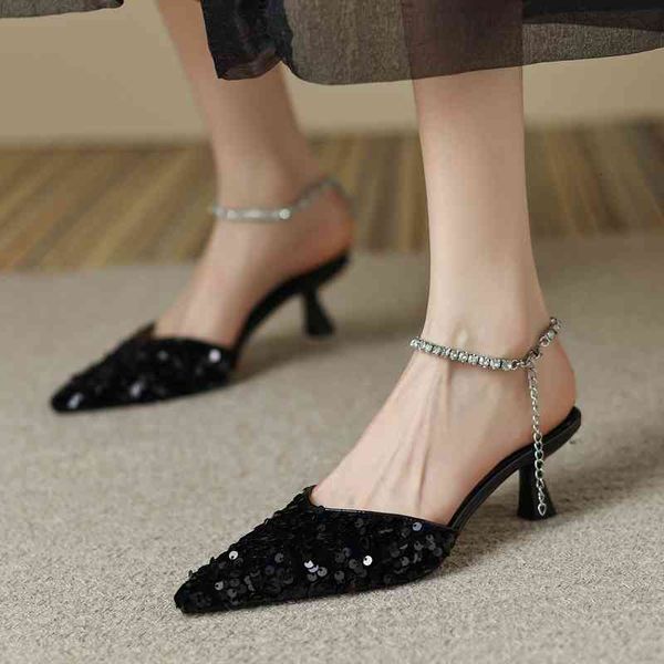 sandals thin heel baotou sequin back empty sandals summer chain fashion simple pointed mwpv, Black
sandals thin heel baotou sequin back empty sandals summer chain fashion simple pointed mwpv, Black