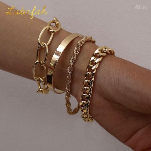 lateefah 4pcs punk curb cuban set for women miami boho thick gold color charm bangles party link inte22link chain, Black
lateefah 4pcs punk curb cuban set for women miami boho thick gold color charm bangles party link inte22link chain, Black