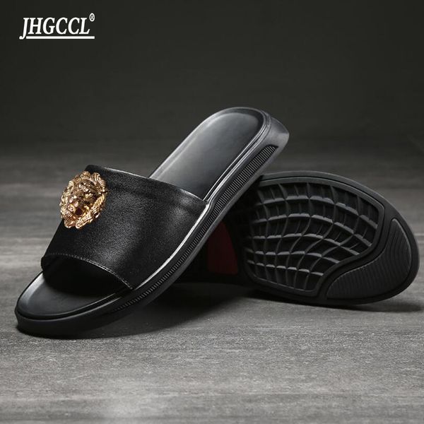 men's slipper brand designer cowhide smoking slipper new style casual slipper outdoor sandal p7, Black
men's slipper brand designer cowhide smoking slipper new style casual slipper outdoor sandal p7, Black