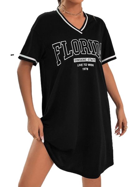 letter graphic contrast tape tee dress x0k6#, Black;gray