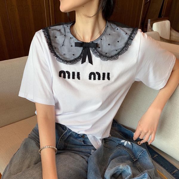women's t-shirt designer miu family lace doll collar letter nail bead t-shirt female 21 summer new product sweet heavy industry straigh, White
women's t-shirt designer miu family lace doll collar letter nail bead t-shirt female 21 summer new product sweet heavy industry straigh, White