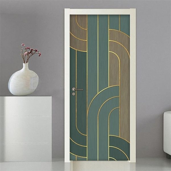 3D Door Sticker Striped Wall Mural Art Wallpaper DIY Self Adhesive Removable Poster Wall Decals Living Room Stickers Home Decor 201009