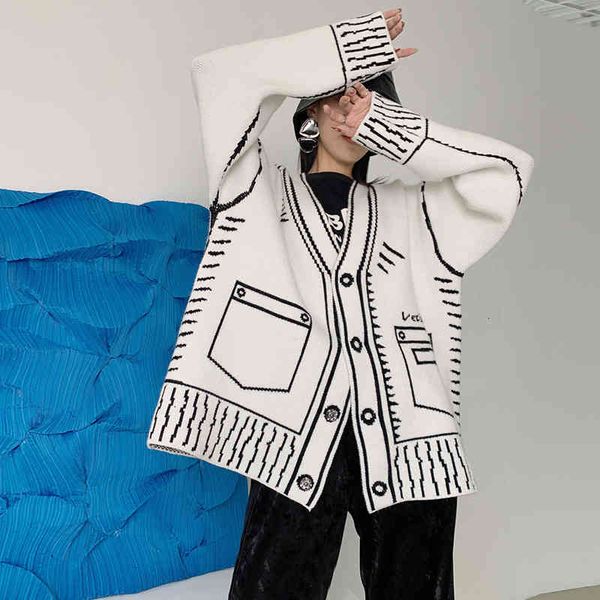 women's sweaters somesowe hand-painted design sense loose knitted cardigan silhouette painting graffiti aesthetic sweater jacket s7e9, White;black
women's sweaters somesowe hand-painted design sense loose knitted cardigan silhouette painting graffiti aesthetic sweater jacket s7e9, White;black