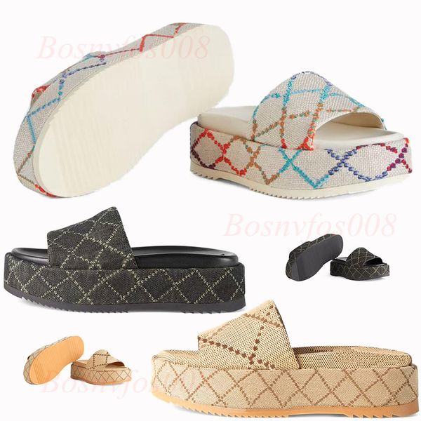 2022 womens fashion embroidered canvas designer slides slip on slippers girls canvas covered platform sandals with box size 36-45, Black
2022 womens fashion embroidered canvas designer slides slip on slippers girls canvas covered platform sandals with box size 36-45, Black