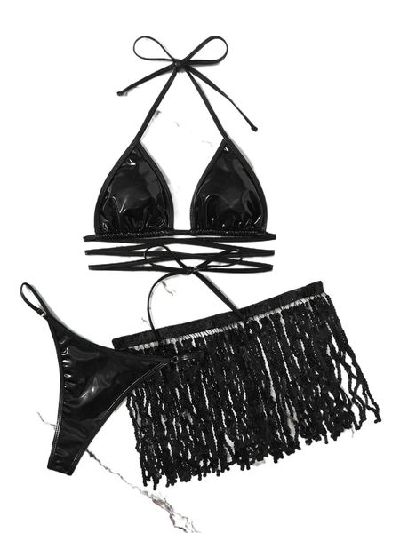 3pack fringe trim crisscross tie back triangle thong bikini swimsuit l0fo#, White;black
3pack fringe trim crisscross tie back triangle thong bikini swimsuit l0fo#, White;black