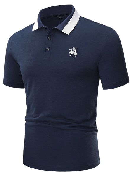 men color block horse print polo shirt p4dt#, White;black 
men color block horse print polo shirt p4dt#, White;black