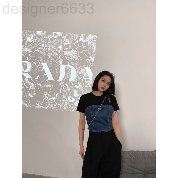 women's t-shirt designer pa22ss triangle denim decorative strapless heavy industry worn wash craft kfd4, White
women's t-shirt designer pa22ss triangle denim decorative strapless heavy industry worn wash craft kfd4, White