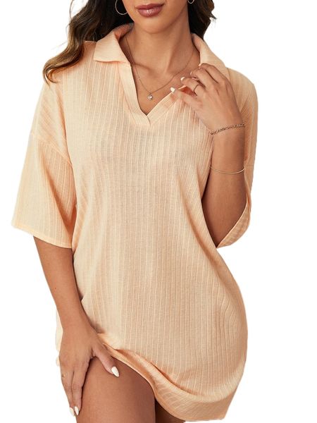 collared rib-knit lounge dress j9qf#, Black;red 
collared rib-knit lounge dress j9qf#, Black;red