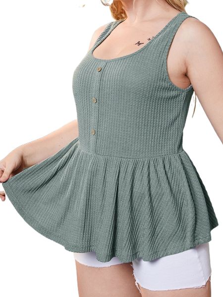 plus fake button peplum waffle knit tank z0ds#, Black
plus fake button peplum waffle knit tank z0ds#, Black