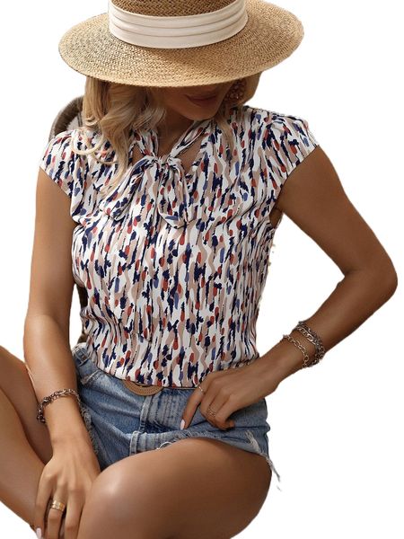 all over print tie front blouse n836#, White
all over print tie front blouse n836#, White