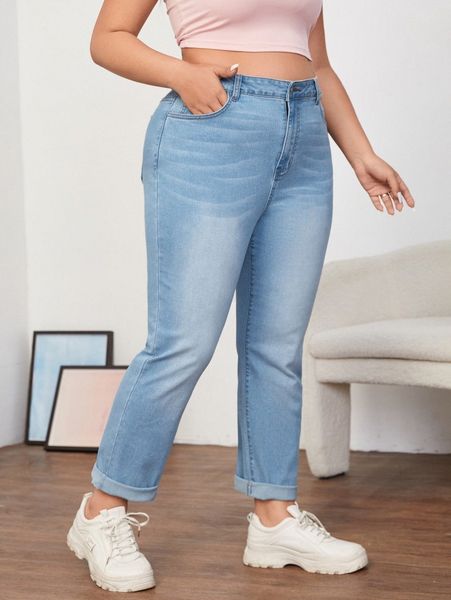 plus high waist cat whisker tapered jeans i1q5#, Blue 
plus high waist cat whisker tapered jeans i1q5#, Blue