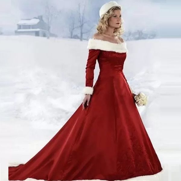 long sleeve red christmas dress new winter fall dresses a-line wedding dressesn off-shoulder satin floor-length bridal dress, White
long sleeve red christmas dress new winter fall dresses a-line wedding dressesn off-shoulder satin floor-length bridal dress, White