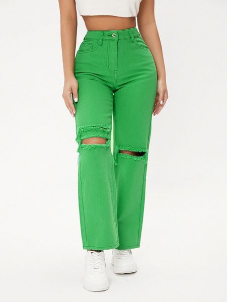 petite high waist ripped jeans j8ml#, Blue