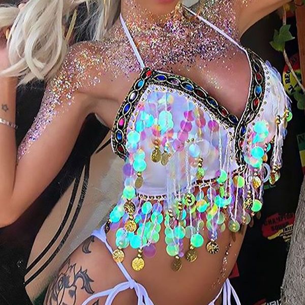 women's tanks & camis summer rainbow sequin tassel backless bandage halter crop festival body women clothing, White
women's tanks & camis summer rainbow sequin tassel backless bandage halter crop festival body women clothing, White