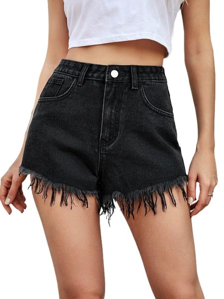 high waist raw hem denim shorts q58k#, White;black
high waist raw hem denim shorts q58k#, White;black