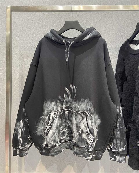 men's hoodies correct version 21fw autumn and winter new hand-painted graffiti washing water old couple fleece hoodie men's and wo, Black 
men's hoodies correct version 21fw autumn and winter new hand-painted graffiti washing water old couple fleece hoodie men's and wo, Black