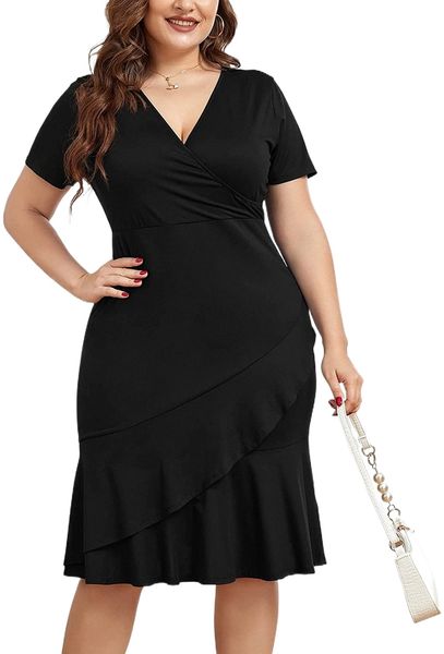 womens plus size short sleeve v neck cocktail party dress summer fishtail dress 67pq#, Black;gray
womens plus size short sleeve v neck cocktail party dress summer fishtail dress 67pq#, Black;gray