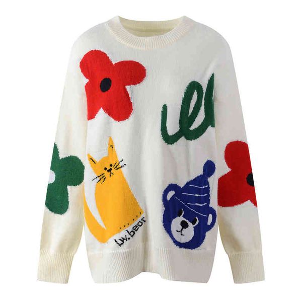 women's knits tees autumn and winter loose lazy style cartoon age reduction contrast fashion sweater sweet outer 9y10, White
women's knits tees autumn and winter loose lazy style cartoon age reduction contrast fashion sweater sweet outer 9y10, White