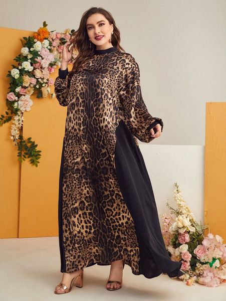plus keyhole back leopard print dress i2vw#, Black 
plus keyhole back leopard print dress i2vw#, Black