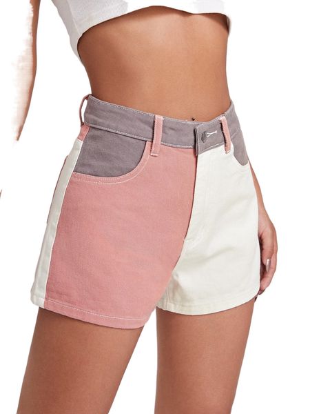 high waist color block denim shorts e0rj#, White;black
high waist color block denim shorts e0rj#, White;black
