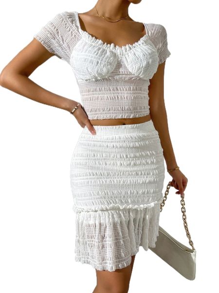 textured frill trim & skirt r6xx#, White
