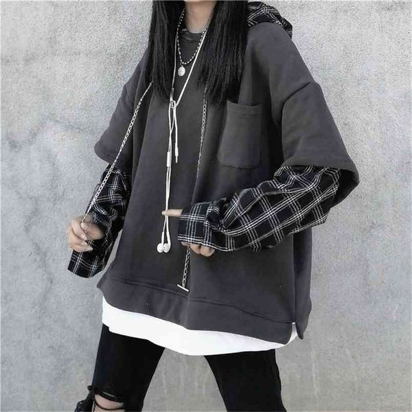 deeptown striped sweatshirt for women black gothic style hoodie patchwork grunge long sleeve plaid pullovers korean fashion 210820
deeptown striped sweatshirt for women black gothic style hoodie patchwork grunge long sleeve plaid pullovers korean fashion 210820