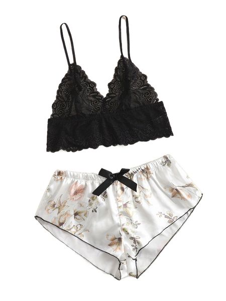 floral print contrast lace lingerie set h7vx#, Black;red
floral print contrast lace lingerie set h7vx#, Black;red