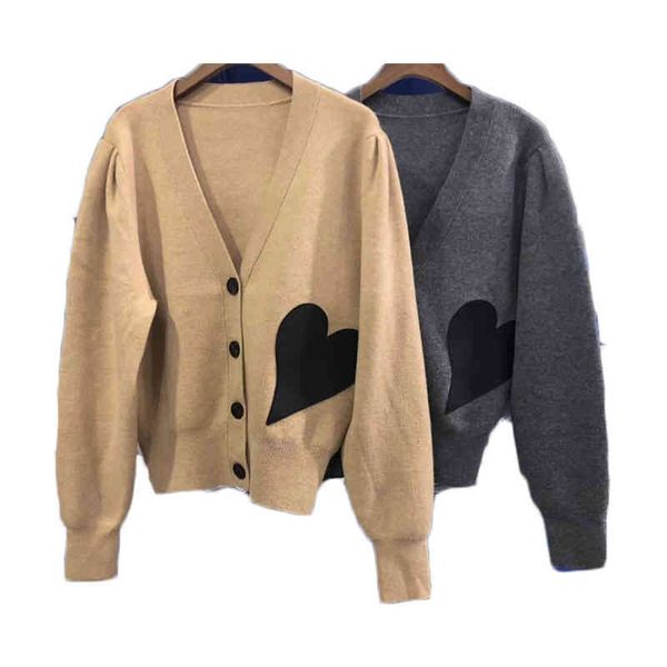 women's knits tees 21 autumn style versatile loose thin bubble sleeve love temperament camel v-neck sweater cardigan jacket women, White
women's knits tees 21 autumn style versatile loose thin bubble sleeve love temperament camel v-neck sweater cardigan jacket women, White