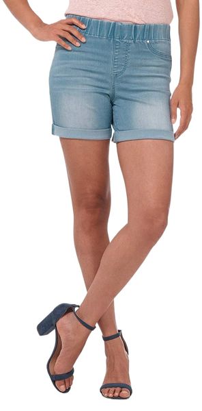 secret figure denim women's 5 inch pull-on jean short with slim cuff j117#, White;black
secret figure denim women's 5 inch pull-on jean short with slim cuff j117#, White;black