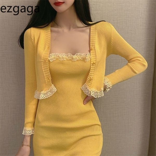 ezgaga two piece set women spring lace patchwork knitted cardigan spaghetti strap bodycon dress casual 2 outfits 220318, White
ezgaga two piece set women spring lace patchwork knitted cardigan spaghetti strap bodycon dress casual 2 outfits 220318, White