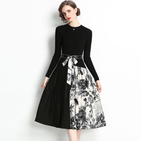 elegant knitted patchwork black pleated dress long sleeve 2022 designer runway ladies casual office midi dresses fashion contrast color wome, Black;gray
elegant knitted patchwork black pleated dress long sleeve 2022 designer runway ladies casual office midi dresses fashion contrast color wome, Black;gray