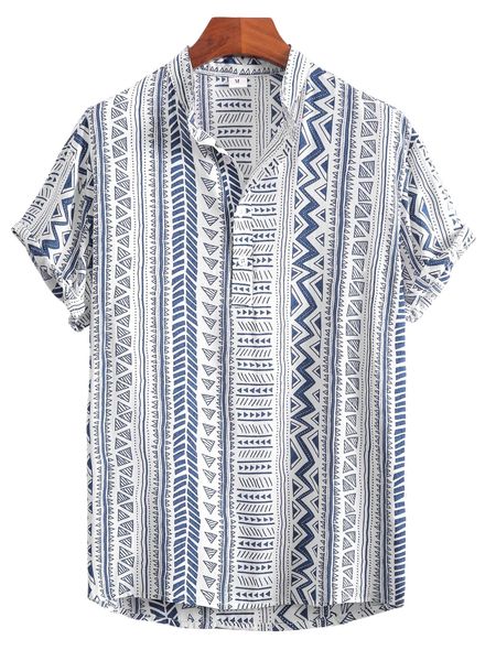 men allover geo print half button shirt 90we#, White;black
men allover geo print half button shirt 90we#, White;black